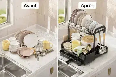 egouttoir vaisselle 2 niveaux avant apres organisation ecoulement direct evier