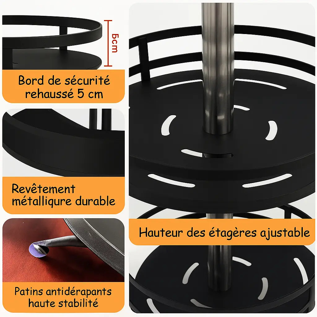 etagere rotative noire metal rebord 5cm ajustable rangement cuisine
