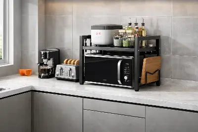 etagere cuisine modulable metal noir support micro ondes plan travail