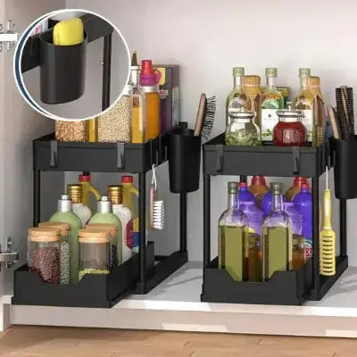 rangement sous evier ajustable porte accessoires lateral pratique