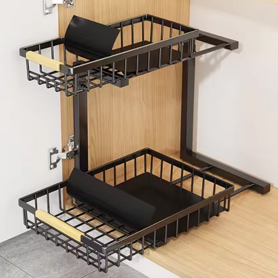 etageresouseviercuisinemetalnoirdeuxniveauxrangementcoulissantvidestructure