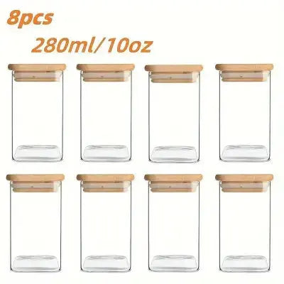 8 bocaux hermetiques avec couvercle en bambou 280 ml