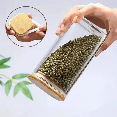 bocaux hermetiques avec couvercle en bambou prise ergonomique
