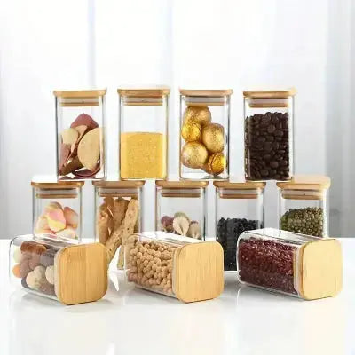 lot de 10 bocaux hermetiques avec couvercle en bambou
