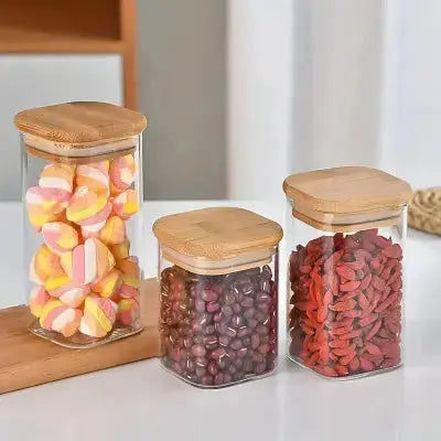 lot de 3 bocaux hermetiques avec couvercle en bambou
