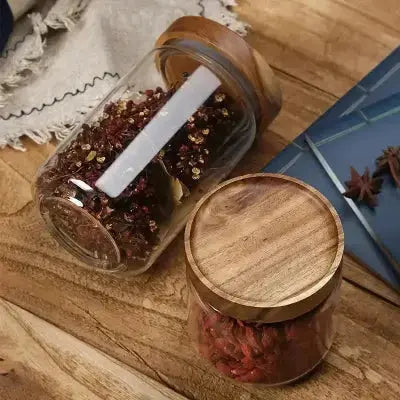 bocaux de conservation en verre couvercle bois naturel etanches
