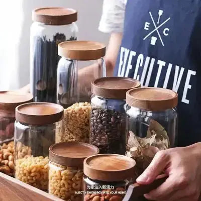 bocaux de conservation en verre bois naturel rangement cuisine