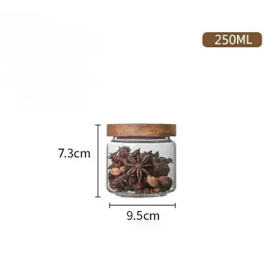 bocal de conservation en verre bois naturel 250ml 9 5x7 3cm