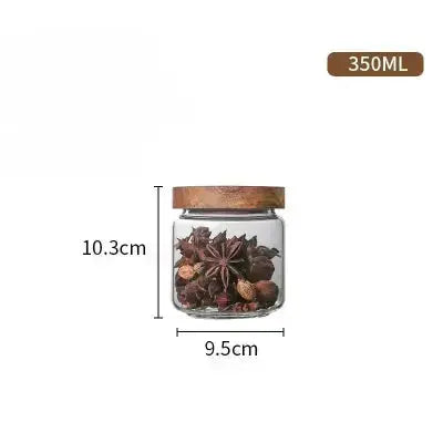 bocal de conservation en verre bois naturel 350ml 9 5x10 3cm