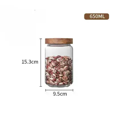 bocal de conservation en verre bois naturel 650ml 9 5x15 3cm