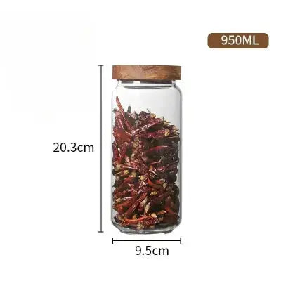 bocal de conservation en verre bois naturel 950ml 9 5x20 3cm
