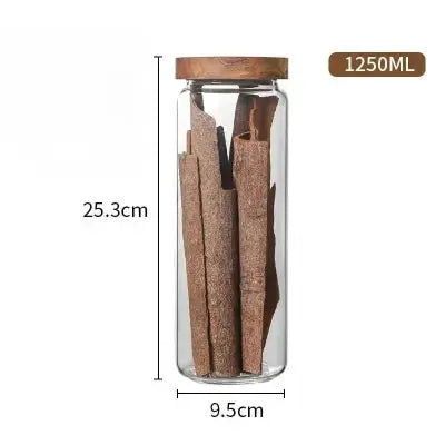 bocal de conservation en verre bois naturel 1250ml 9 5x25 3cm
