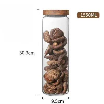 bocal de conservation en verre bois naturel 1550ml 9 5x30 3cm