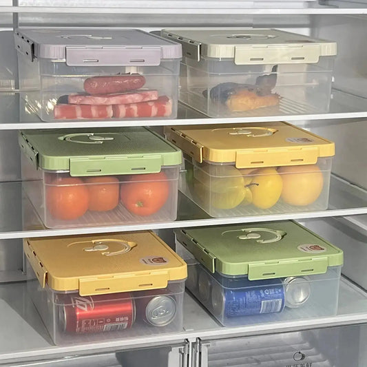 organisateurrefrigerateurempilableboiteconservationhermetiqueavecminuteurcouleursassortiesplateaudrainagefraicheure