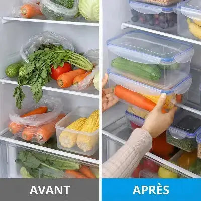 boites de rangement refrigerateur avec couvercle avant apres organisation
