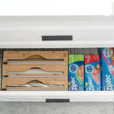 distributeur film alimentaire bambou tiroir organisation pratique compact