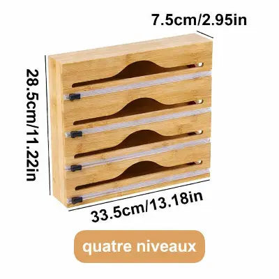 distributeur film alimentaire bambou 33 5cm 28 5cm 7 5cm 4 compartiments