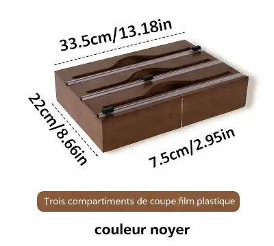 distributeur film alimentaire bambou noyer 33 5cm 22cm 7 5cm 3 compartiments