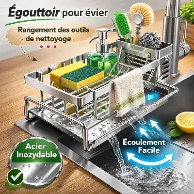 egouttoir evier acier inoxydable rangement outils ecoulement facile