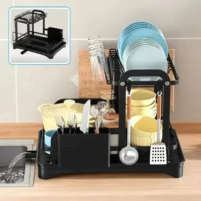 egouttoir vaisselle 2 niveaux structure complete compact porte ustensiles