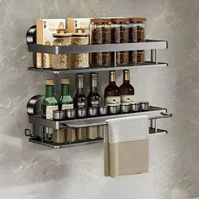 etagere murale cuisine double niveau metal rangement epices bouteilles porte torchon organisateur