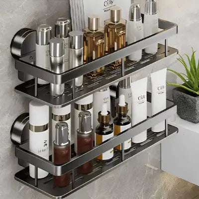 etagere murale multifonction double niveau metal rangement produits salle de bain organisateur