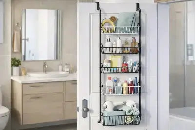 etagere suspendue porte metal noir salle bain 5 niveaux multifonction