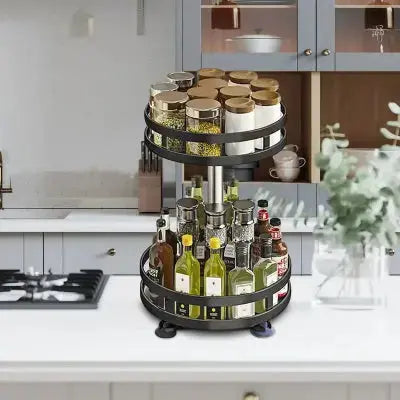 : etagere a epices rotative 360 inox deux niveaux cuisine premium