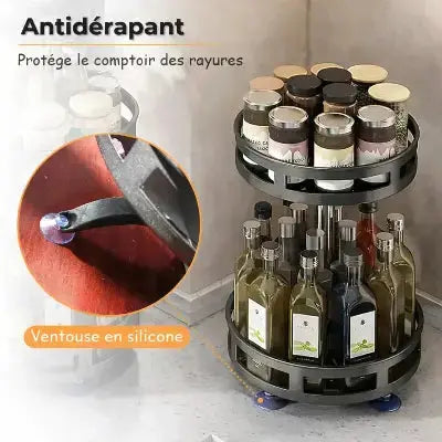etagere a epices rotative 360 inox antiderapant ventouse silicone