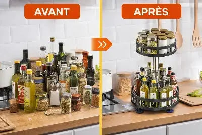 etagere a epices rotative 360 inox avant apres gain place