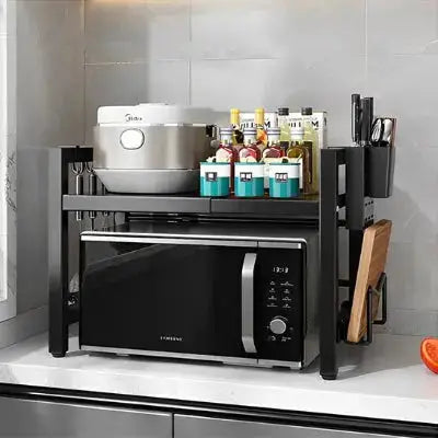 etagere cuisine modulable metal noir support micro ondes rangement epices