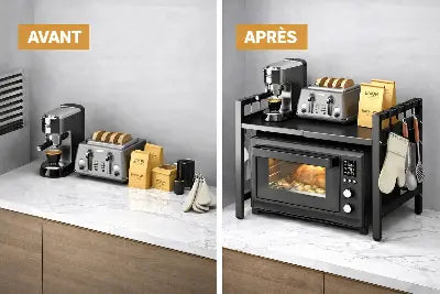 etagere cuisine modulable metal noir support micro ondes avant apres