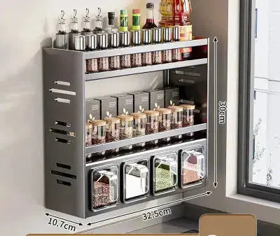 etagere epices murale metal 30cm 32cm 10cm 3 niveaux grande capacite