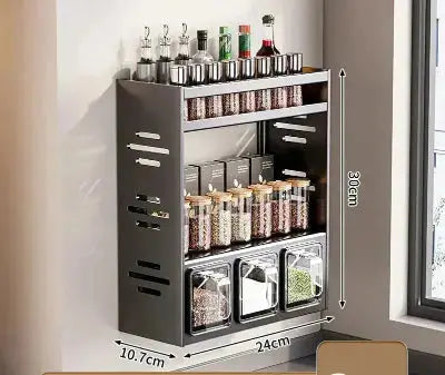 etagere epices murale metal 30cm 24cm 10cm 3 niveaux compacte