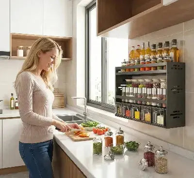 etagere epices mural metal 3 niveaux compartiments cuisine pratique