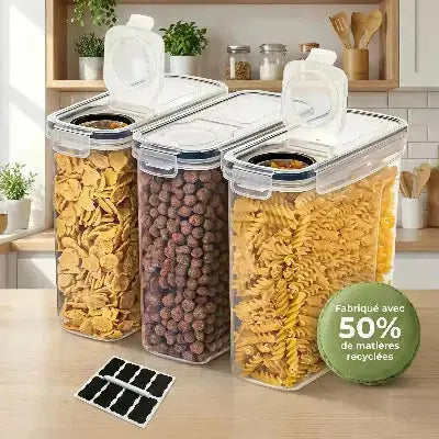 lot de 3 boites de conservation hermetiques pour cereales 50 pourcent recyclees