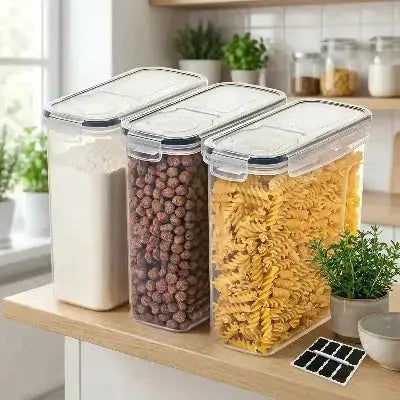 lot de 3 boites de conservation hermetiques pour cereales etiquettes marqueur