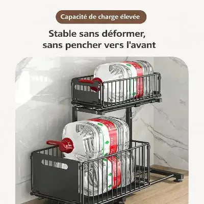 rangement coulissant deux niveaux stable grande capacite charge