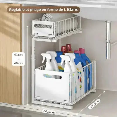 rangement sous evier blanc coulissant reglable forme
