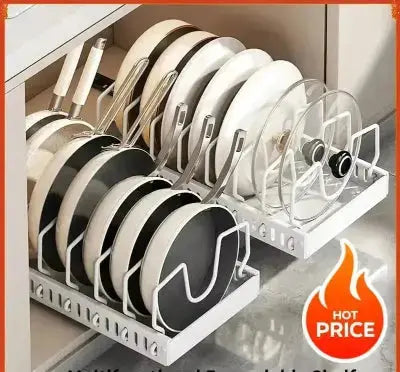 organisateur cuisine multifonctionnel coulissant blanc rangement casseroles poeles