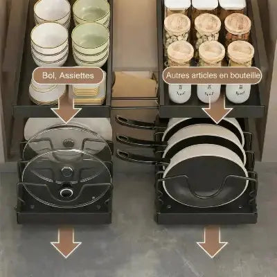organisateur cuisine multifonctionnel coulissant noir rangement vaisselle casseroles