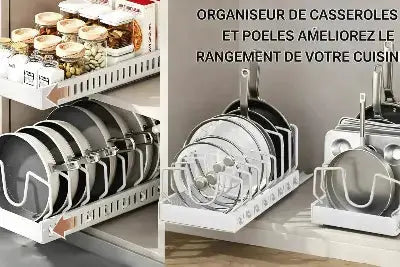 organisateur cuisine multifonctionnel coulissant blanc rangement optimise casseroles poeles