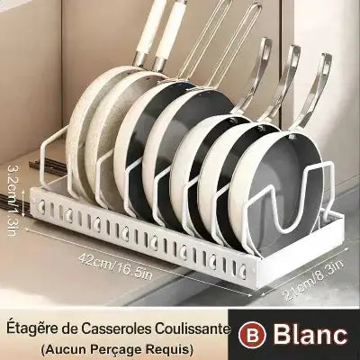 organisateur cuisine multifonctionnel coulissant blanc sans percage 42 cm casseroles
