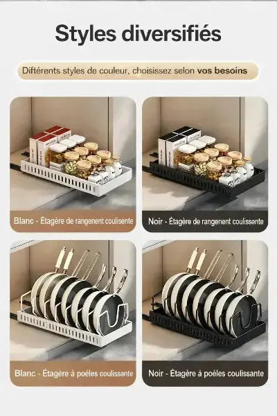 organisateur cuisine multifonctionnel coulissant blanc noir pour epices et casseroles