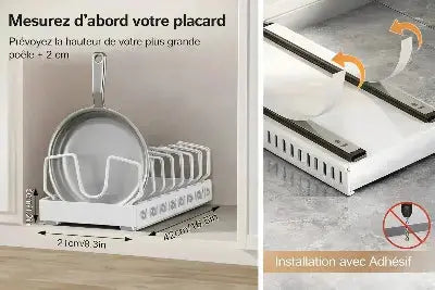 organisateur cuisine coulissant adhesif 42 cm pour casseroles