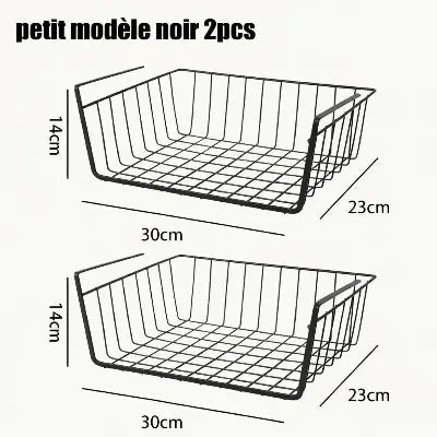 lot de 2 paniers rangement sous etagere noir dimensions 30cm longueur 23cm largeur 14cm hauteur