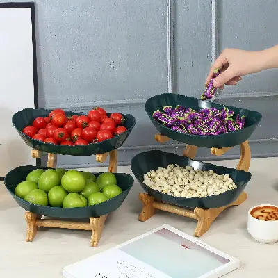 panier fruits bambou 2 niveaux rangement snacks fruits legumes pratique