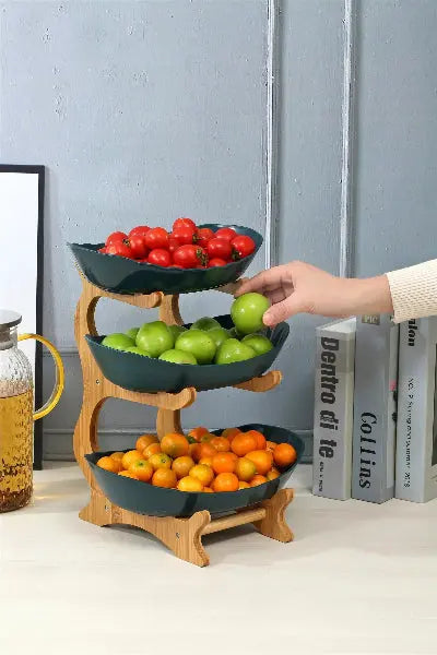panier fruits bambou 3 niveaux pose plan travail rangement pratique