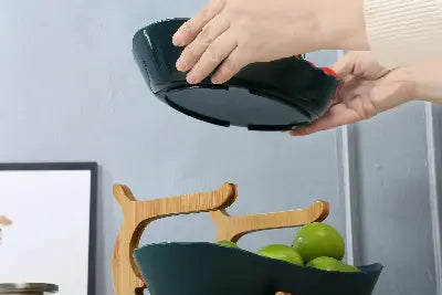panier fruits bambou 2 niveaux noir amovible rangement pratique
