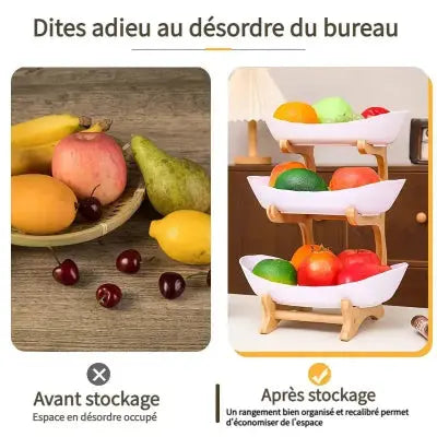 panier fruits bambou 3 niveaux avant apres rangement espace optimise
